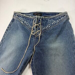 ICONIC Moda International Lace Up Flared Jean Women's Size 6 Blue Denim Western